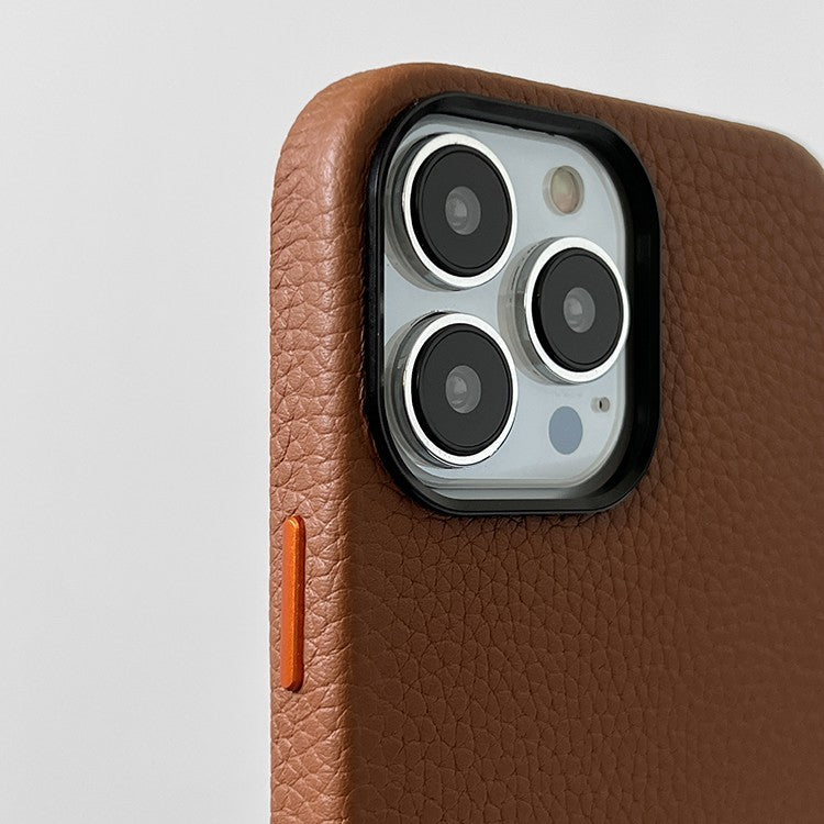 Premium Tan Leather Lychee Pattern Phone Case