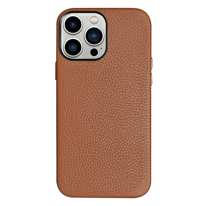 Premium Tan Leather Lychee Pattern Phone Case
