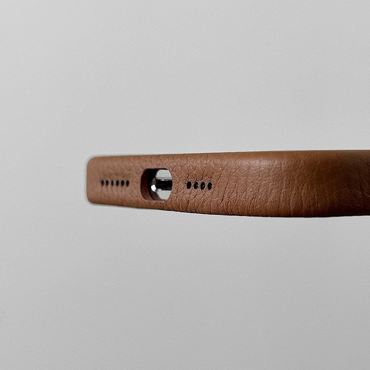 Premium Tan Leather Lychee Pattern Phone Case