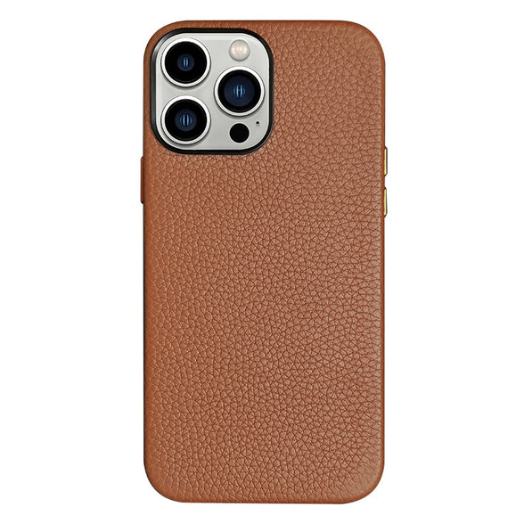 Premium Tan Leather Lychee Pattern Phone Case