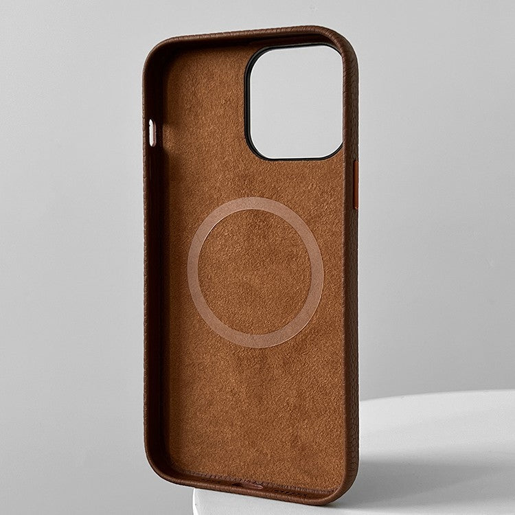 Premium Tan Leather Lychee Pattern Phone Case